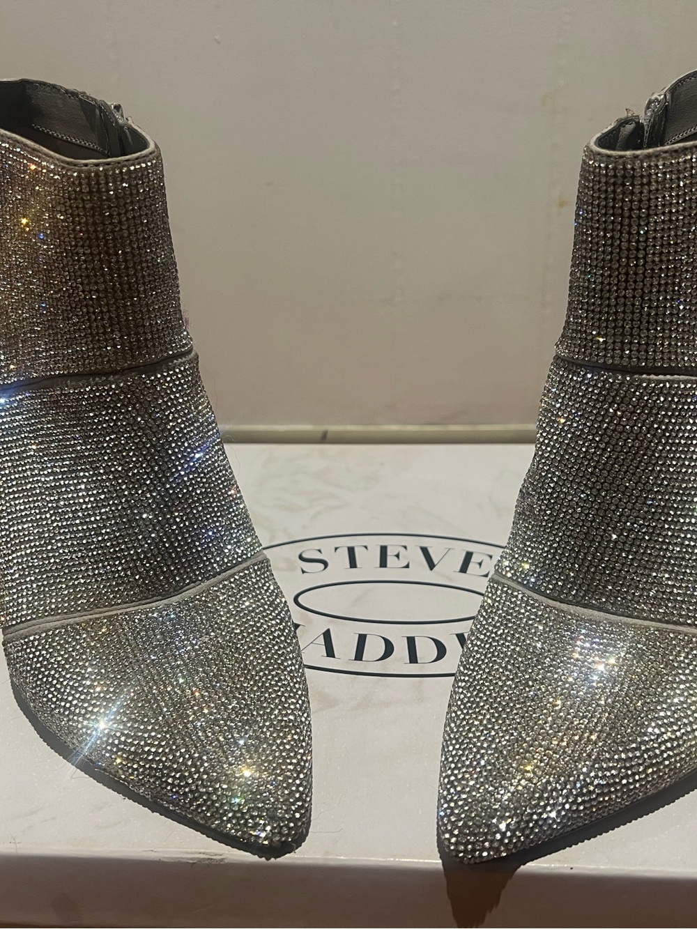 Steve Madden Silver Crystal Embellished Pointed Ankle Boots